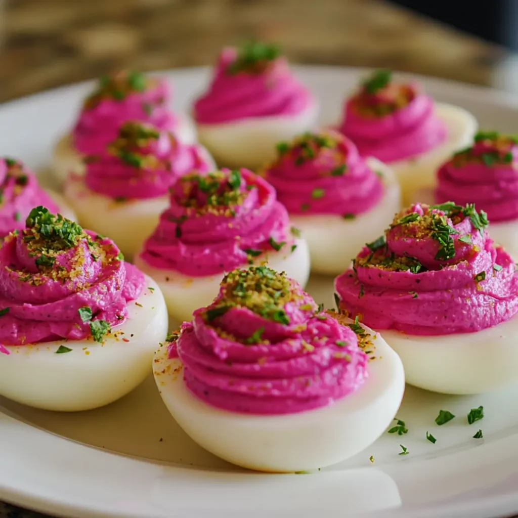 Beet-Pickled Pink Deviled Eggs (Stunning natural pink color)