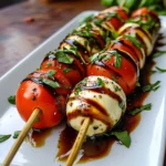 Caprese Skewers with Balsamic Glaze (Tomato, mozzarella, basil)