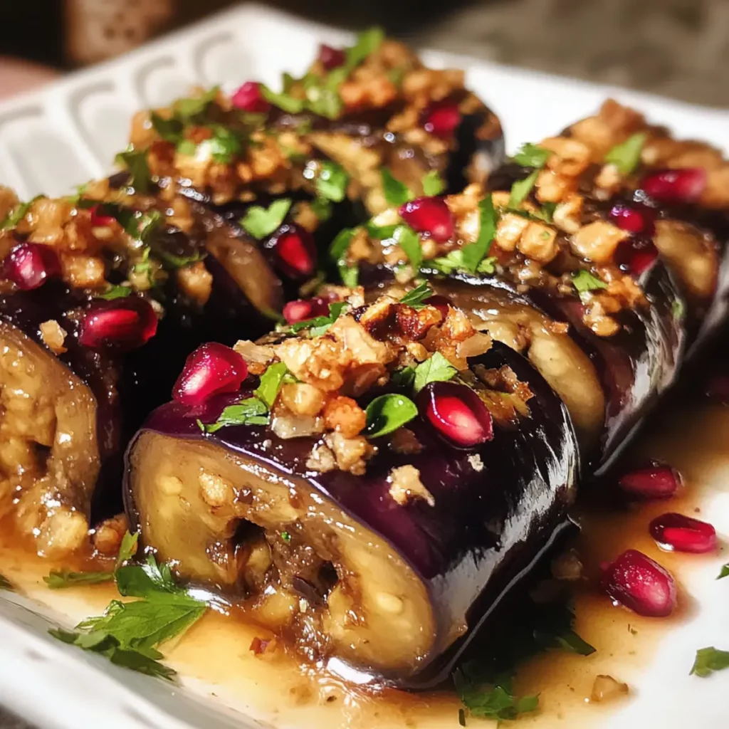 Pomegranate and Walnut Eggplant Rolls recipe