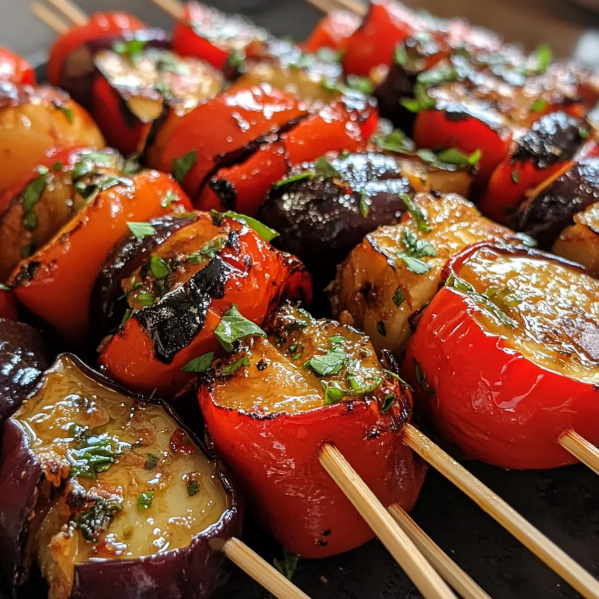 Roasted Red Pepper and Eggplant Skewers